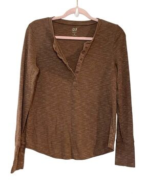 GAP Rib Henley Top Womens M Cozy Brown Y2K Style Grunge Long Sleeve 709345-19